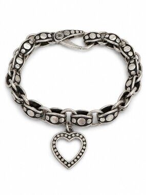 John Hardy Dot Deco Silver Link Bracelet with Heart Charm